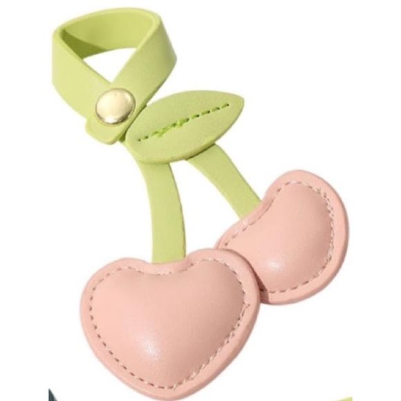 Handbags - Leather Cherry Charm Bag Accessory - Pink & Green